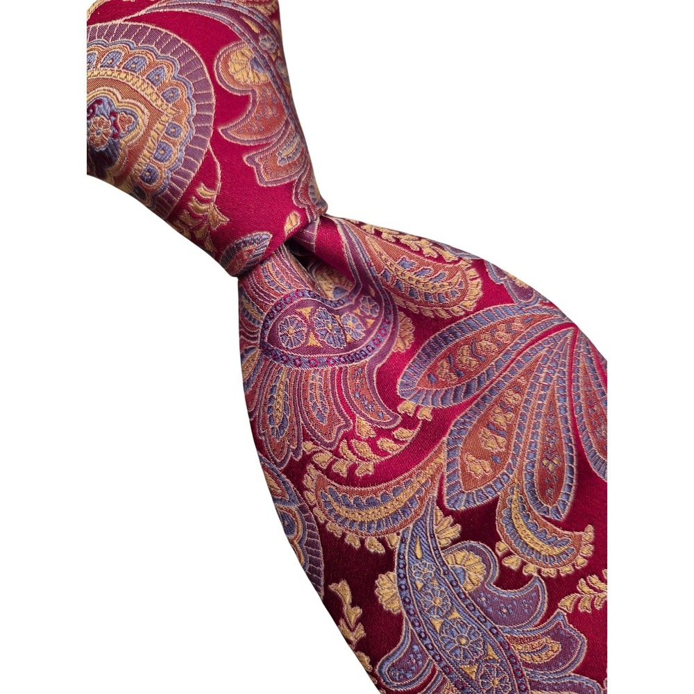 The Mens Store Bloomingdales Silk Abstract Paisley Tie Red Pink Purple Gold